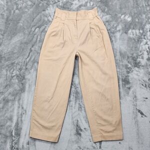 H&M Pants Womens 4 Beige Paperbag Tapered Twill Pleated High Rise Crop Casual